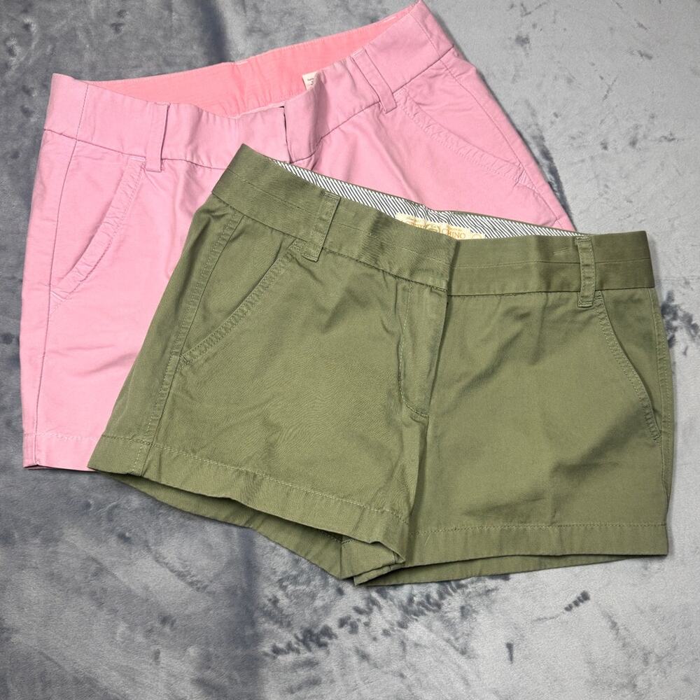 J‎ Crew shorts bundle 2, pink & khaki sz 4 preppy, classic, casual 100% cotton